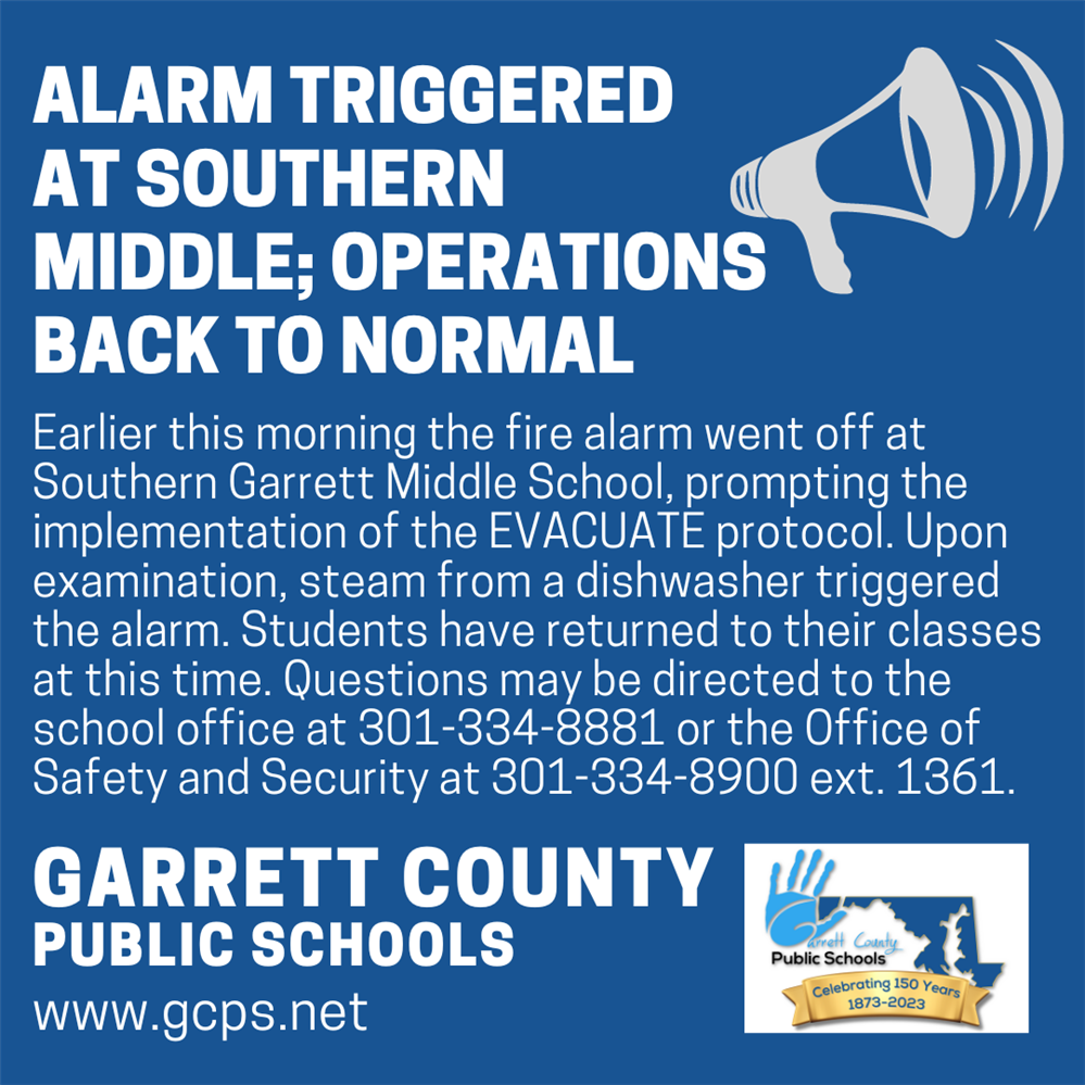  Infographic highlighting Southern Garrett Middle School's alarm as detailed in the story.